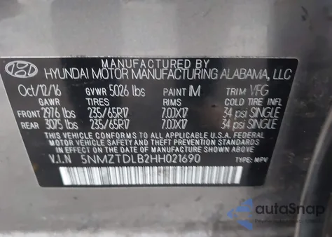 2017 Hyundai Santa Fe Sport 2.4L из США, поврежденный, VIN 5NMZTDLB2HH021690